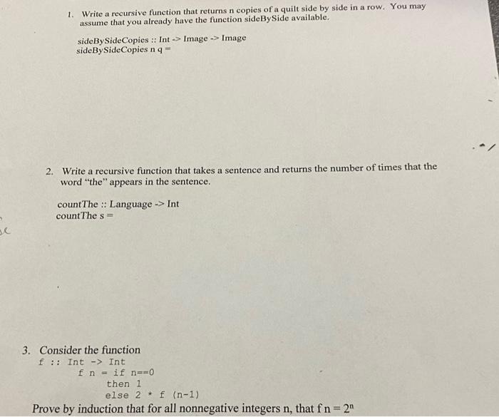 Solved 1. Write a recursive function that returns n copies | Chegg.com