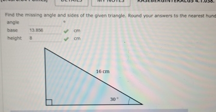 Solved Find the missing angle and sides of the given | Chegg.com