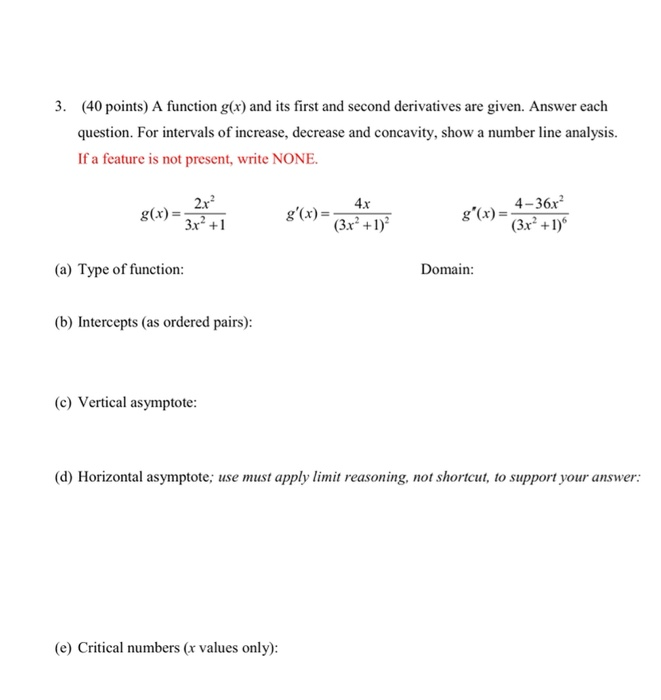 Solved 3. (40 points) A function g(x) and its first and | Chegg.com