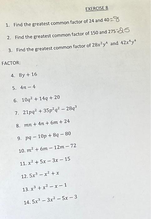 Solved 1 Find The Greatest Common Factor Of 24 And 40 2 Chegg Com   Image