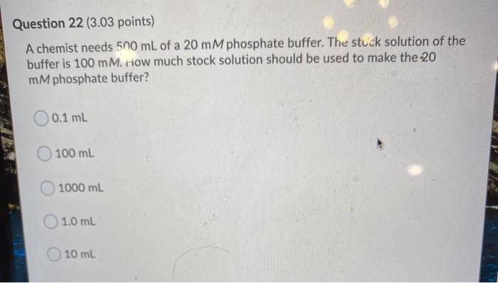 Solved Question 22 3 03 Points A Chemist Needs 500 Ml Of A Chegg Com