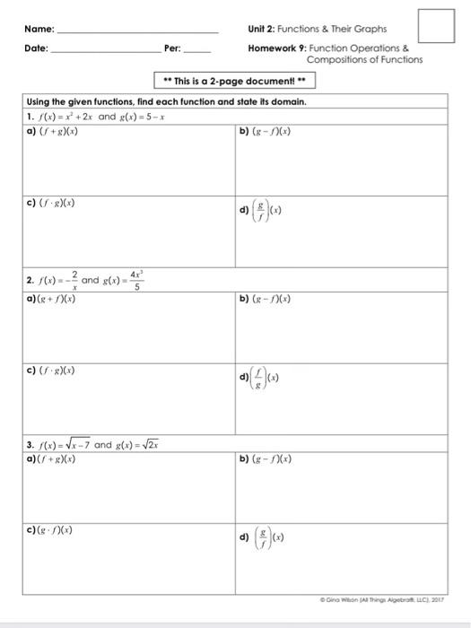 Solved Per: Name: Unit 2: Functions & Their Graphs Date: | Chegg.com