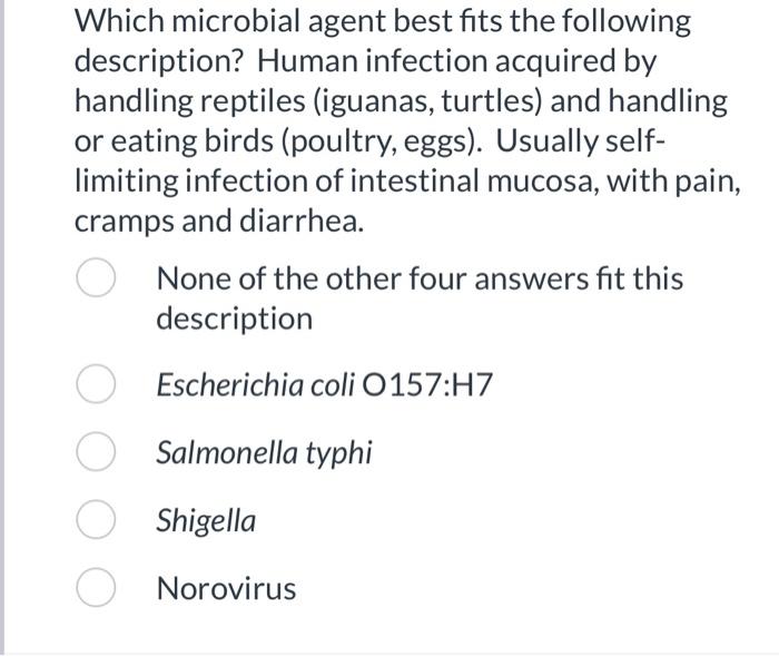 Solved Which microbial agent best fits the following | Chegg.com
