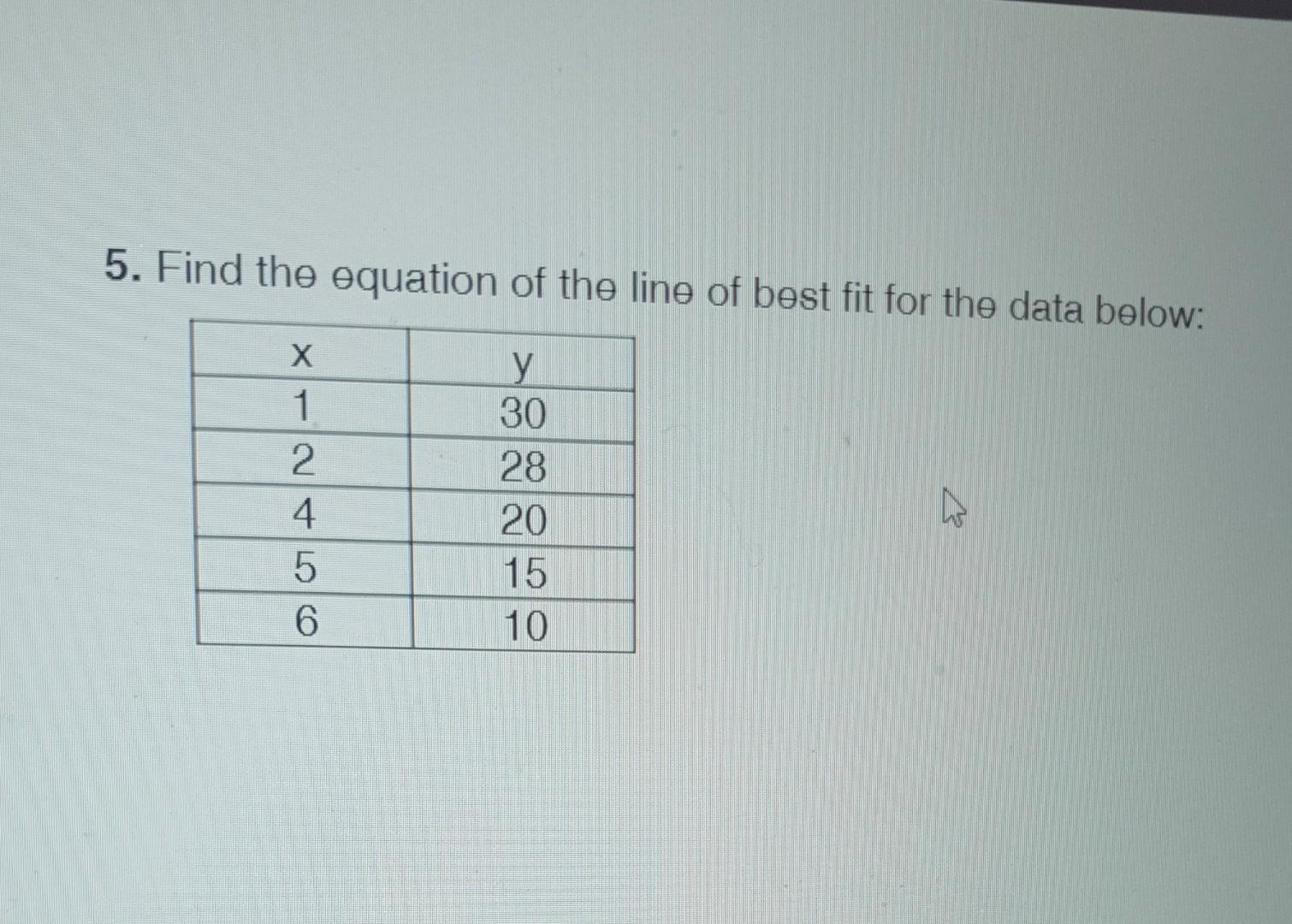 Solved 5. Find the equation of the line of best fit for the | Chegg.com