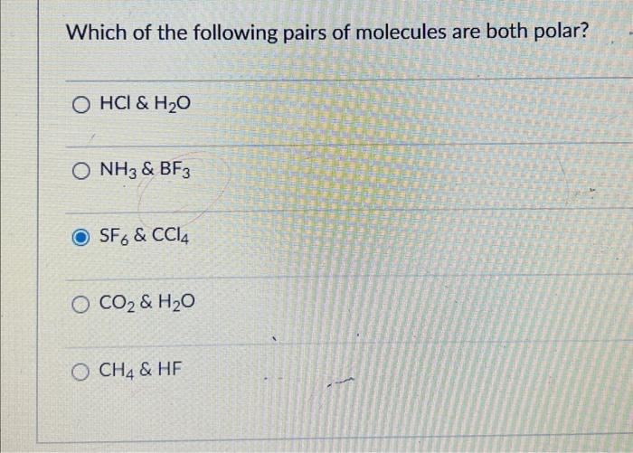 Solved Which Of The Following Molecules Has A Dipole Moment Chegg Com   Image