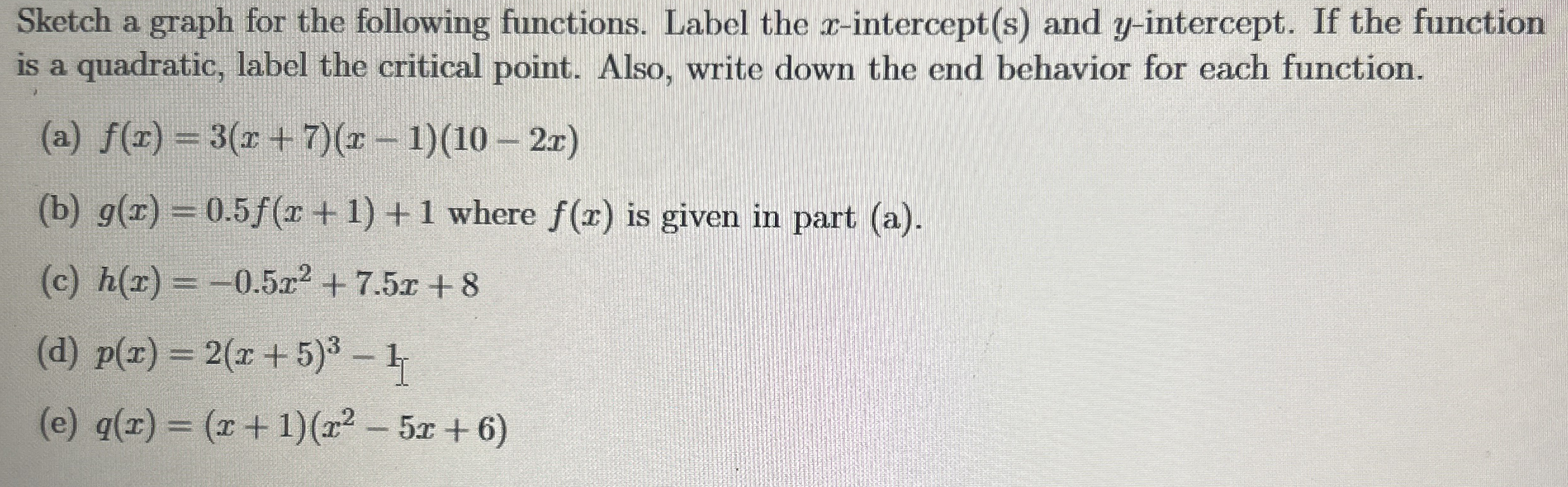 Solved Sketch a graph for the following functions. Label the | Chegg.com
