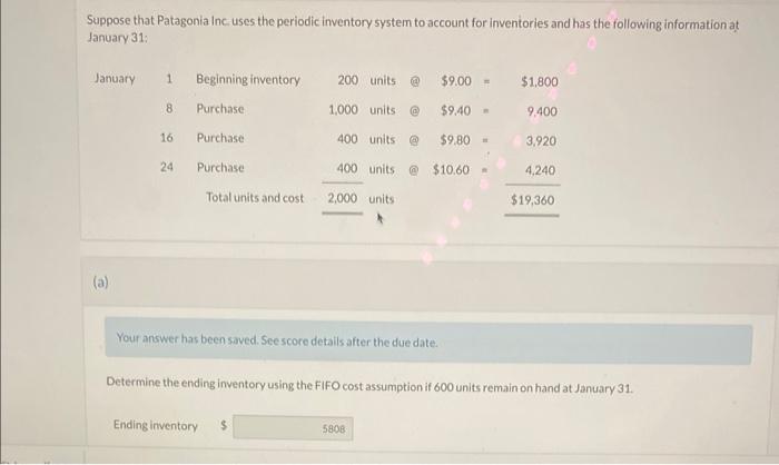 Solved Determine The Ending Inventory Using The LIFO Method | Chegg.com