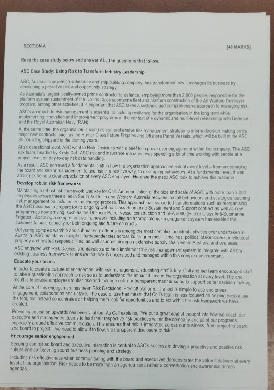 Solved SECTION A [40 MARKS] Read the case study below and | Chegg.com