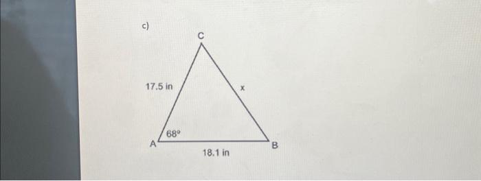 Solved 4. Solve for x in each of the following triangles.c) | Chegg.com