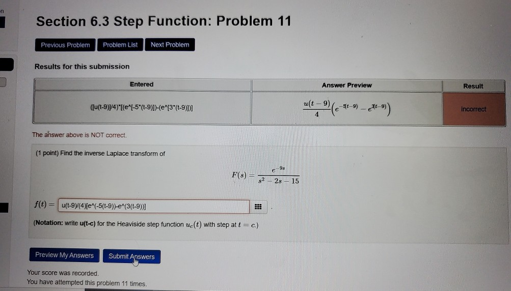 Solved n Section 6.3 Step Function: Problem 11 Previous | Chegg.com