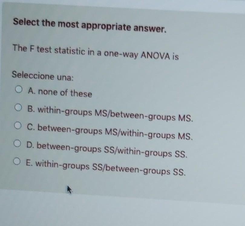Solved Select the most appropriate answer. The F test | Chegg.com