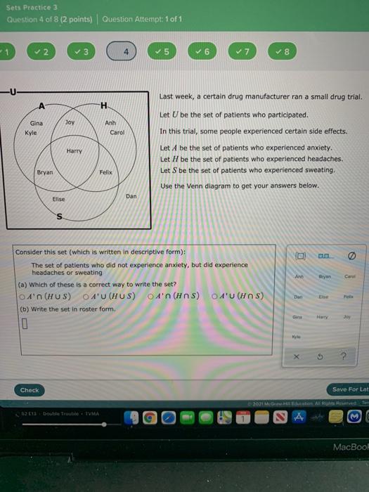Solved Sets Practice 3 Question 4 of 8 (2 points) Question | Chegg.com