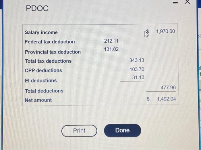 Solved PDOC Salary income Federal tax deduction Provincial | Chegg.com