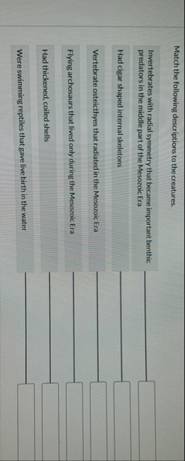 Solved Match the following descriptions to the | Chegg.com