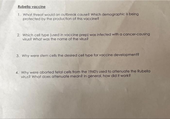 Solved Rubella Vaccine 1 What Threat Would An Outbreak Chegg Com   Image