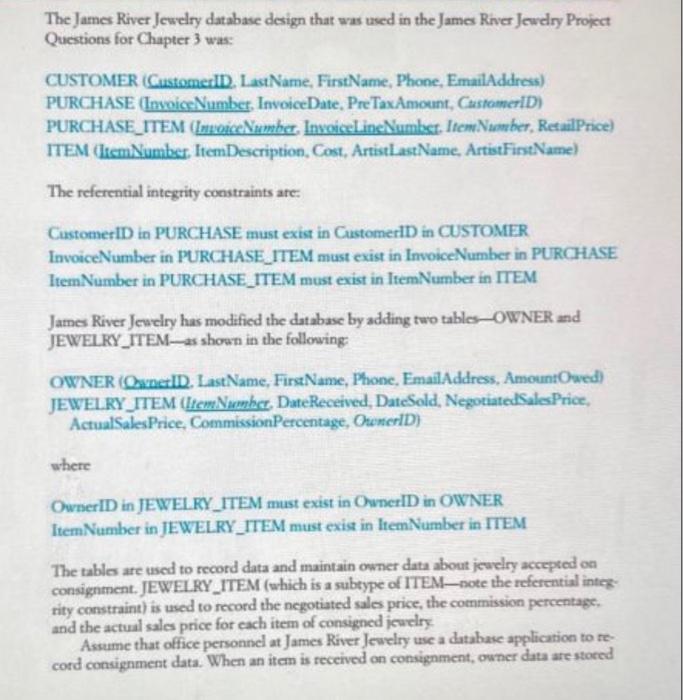 The James River Jewelry database design that was used