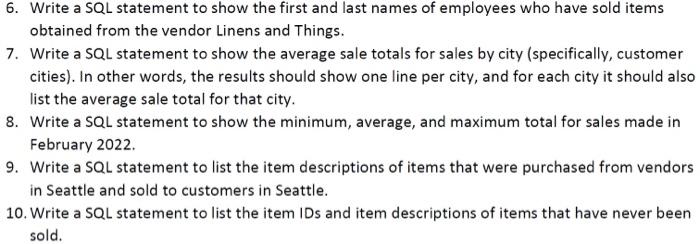 Solved 6. Write a SQL statement to show the first and last | Chegg.com