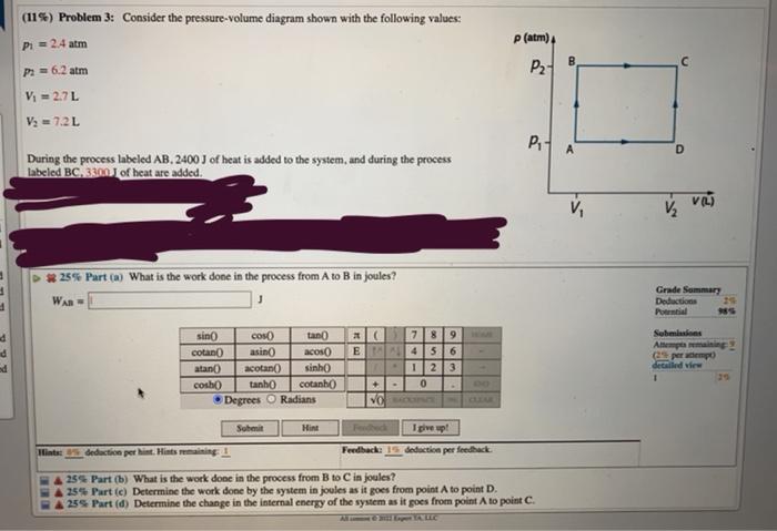 Solved (11\%) Problem 3: Consider The Pressure-volume | Chegg.com