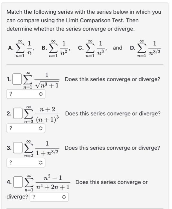 Solved Match the following series with the series below in | Chegg.com