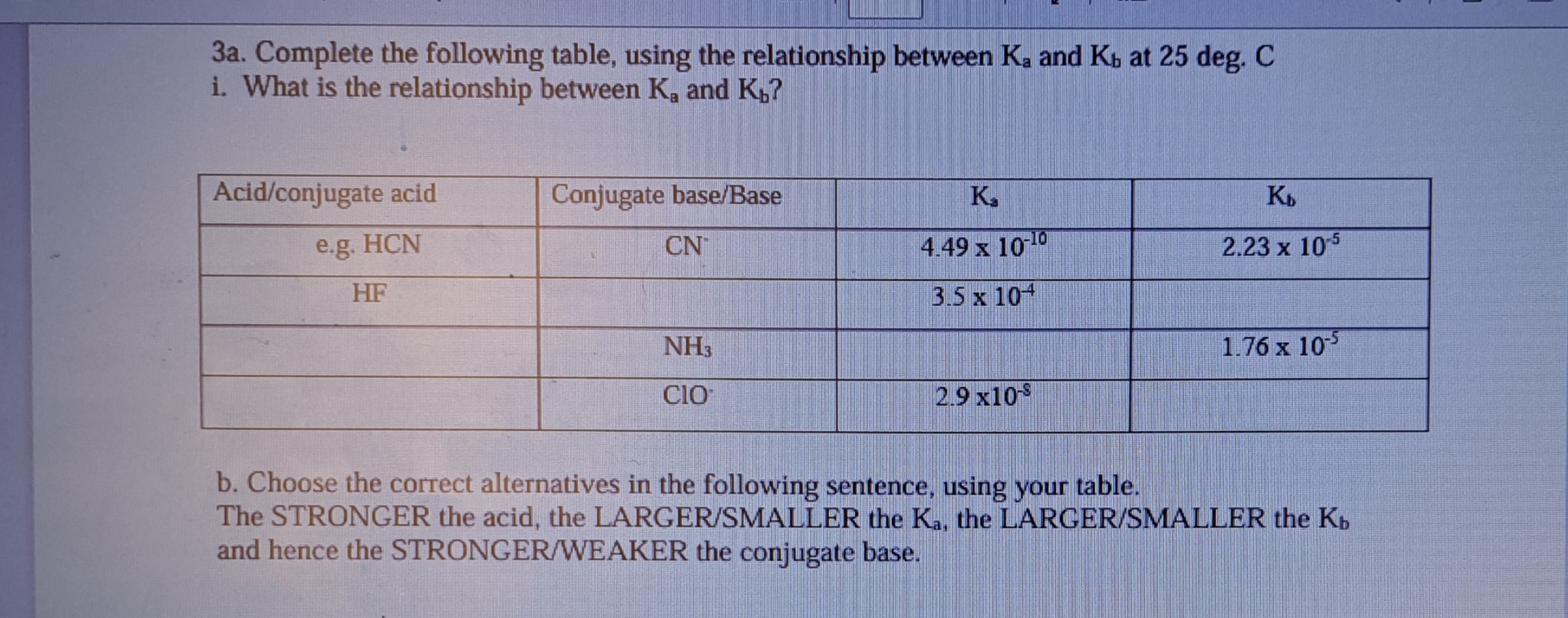 Solved 3a. ﻿Complete the following table, using the | Chegg.com