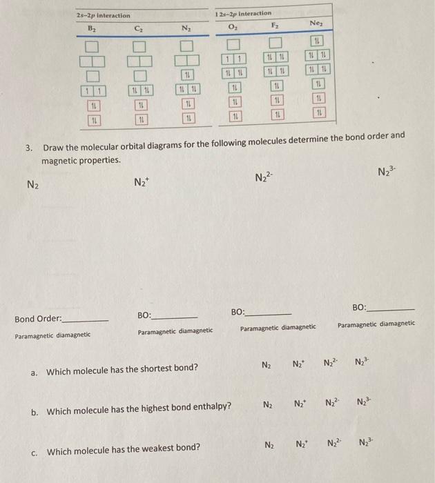 3. Draw the molecular orbital diagrams for the | Chegg.com