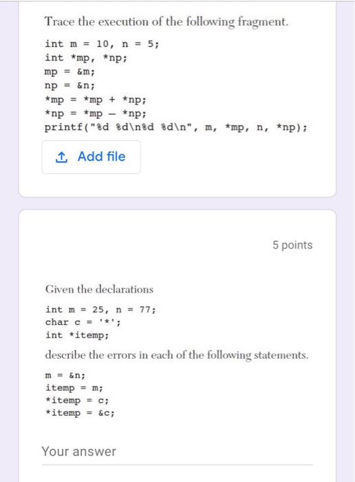 Solved 5 points Trace the execution of the following | Chegg.com