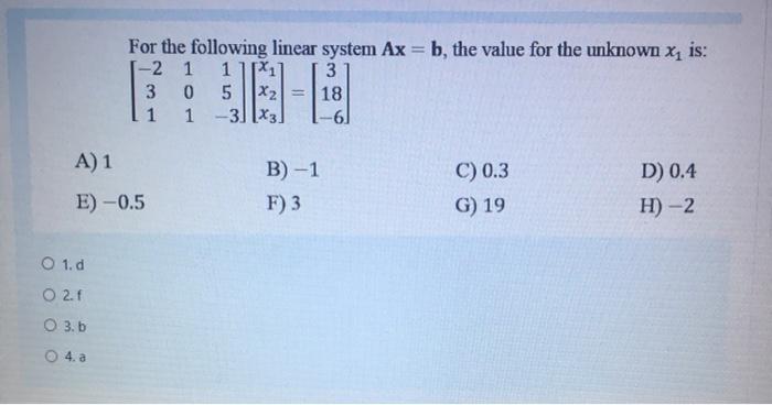 For The Following Linear System Ax B The V 2 1 1 Chegg Com