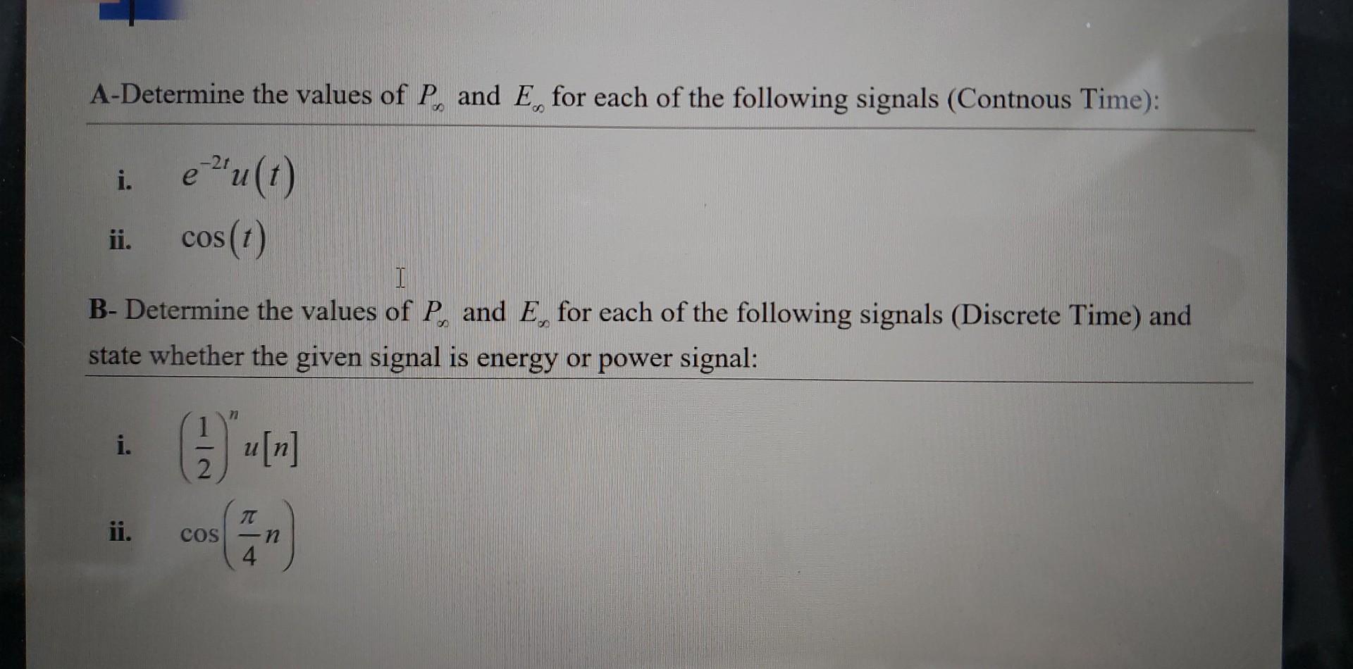 Solved A-Determine the values of P∞ and E∞ for each of the | Chegg.com