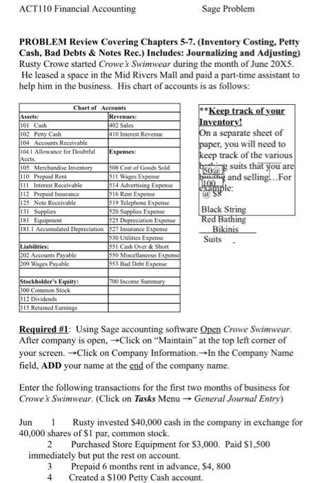 Act110 Financial Accounting Sage Problem Problem R Chegg Com