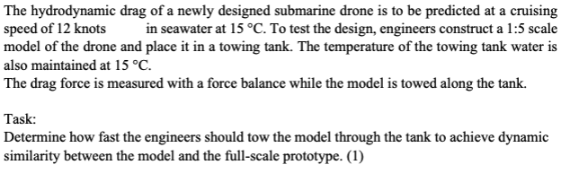 Solved The hydrodynamic drag of ﻿a newly designed submarine | Chegg.com