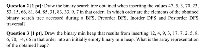Solved Question 2 [1 pt]: Draw the binary search tree | Chegg.com