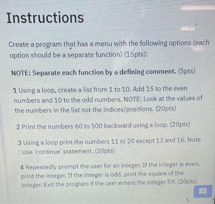 Solved Instructions Create a program that has a menu with | Chegg.com