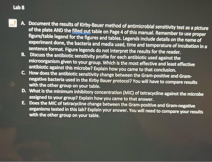 Solved A. Document the results of Kirby-Bauer method of | Chegg.com