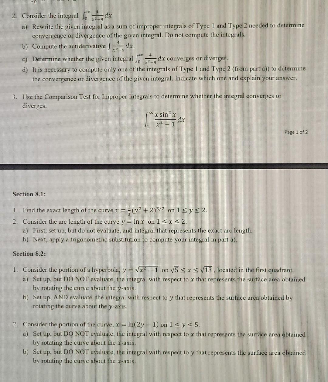 Solved Math 2414 - Graded Homework 2 (Section 7.8, 8.1, and | Chegg.com
