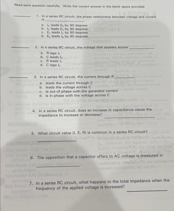 Solved Read each question carefully. Write the correct | Chegg.com
