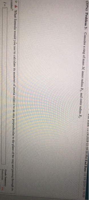 Solved (33%) Problem 3: Consider a ring of mass M, inner | Chegg.com