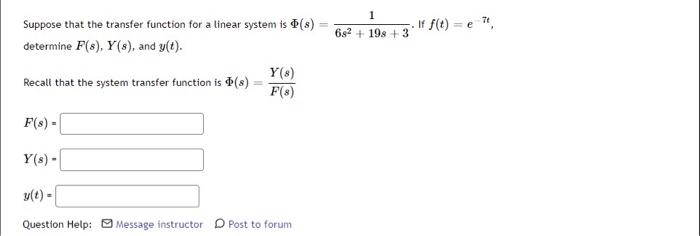 Solved Suppose that the transfer function for a linear | Chegg.com