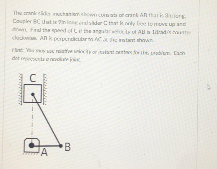Solved The crank slider mechanism shown consists of crank AB | Chegg.com