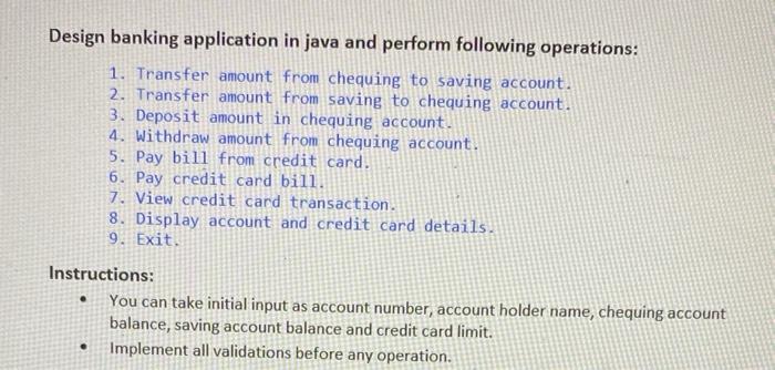 Solved Design banking application in java and perform | Chegg.com