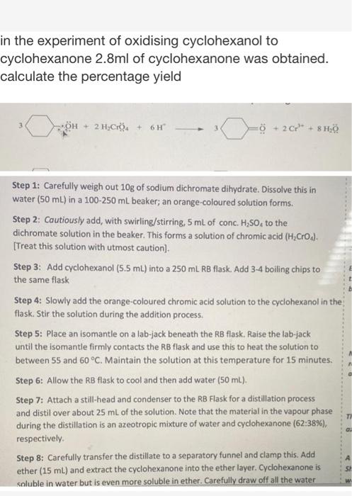 Solved In The Experiment Of Oxidising Cyclohexanol To | Chegg.com