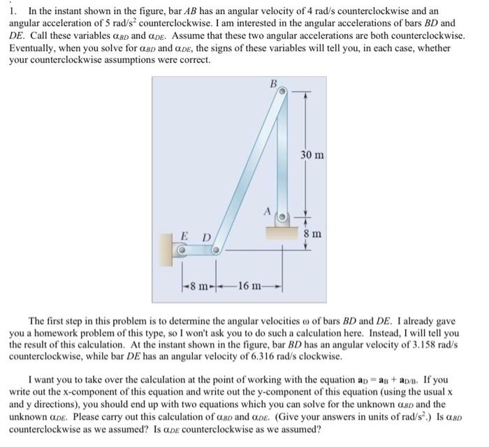 Solved 1. In the instant shown in the figure, bar AB has an | Chegg.com