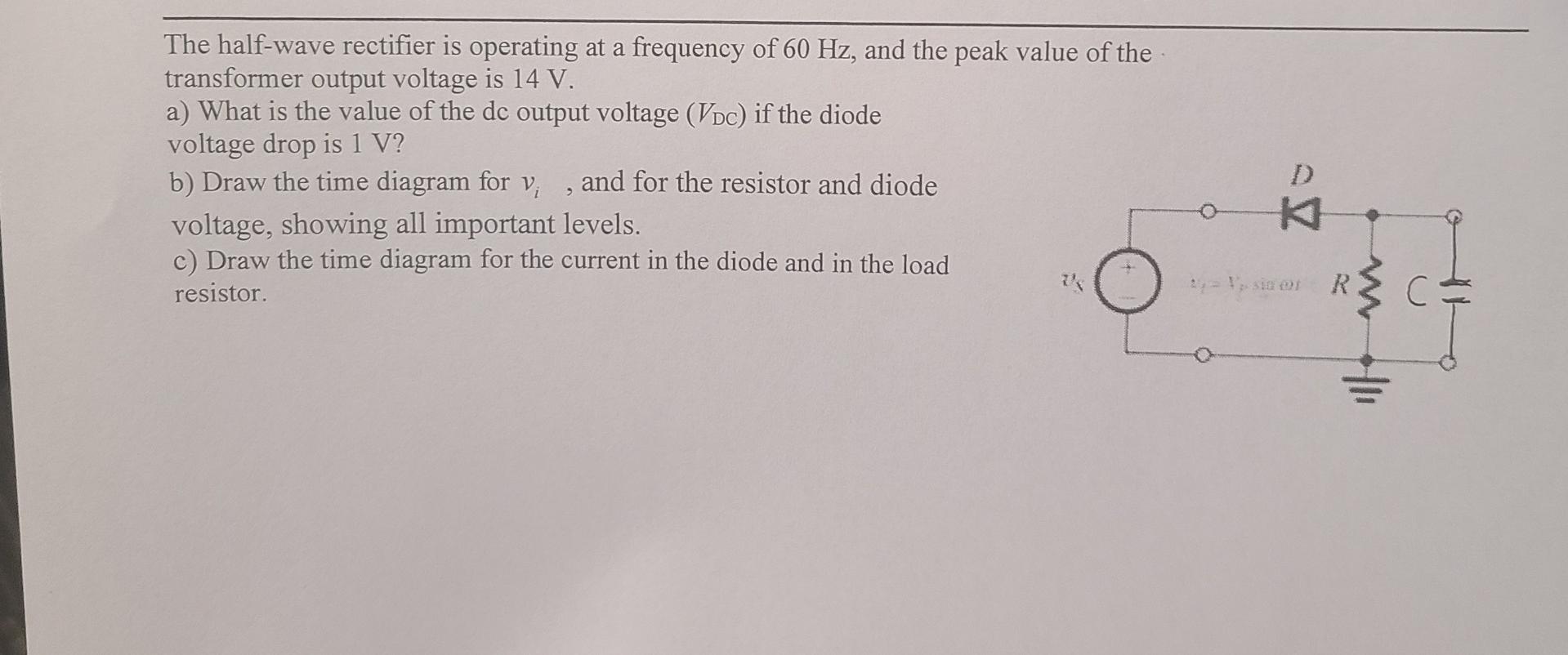 Solved The half-wave rectifier is operating at a frequency | Chegg.com
