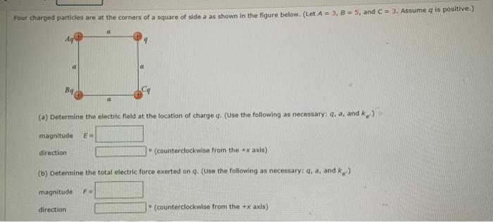 Solved Four charged particles are at the corners of a square | Chegg.com