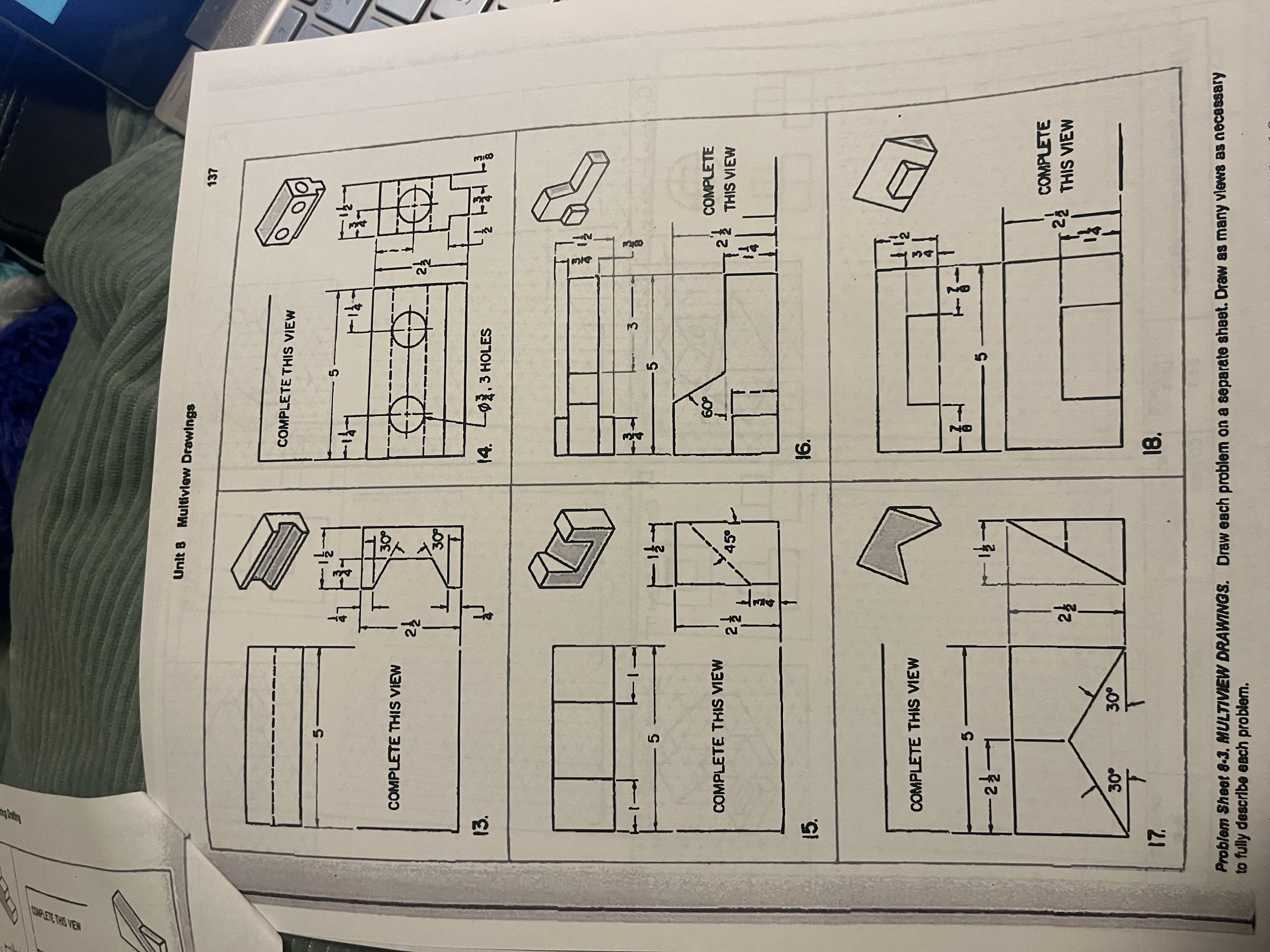 Solved MULTIVIEW DRAWINGS! Complete the views 13 ﻿though 18. | Chegg.com
