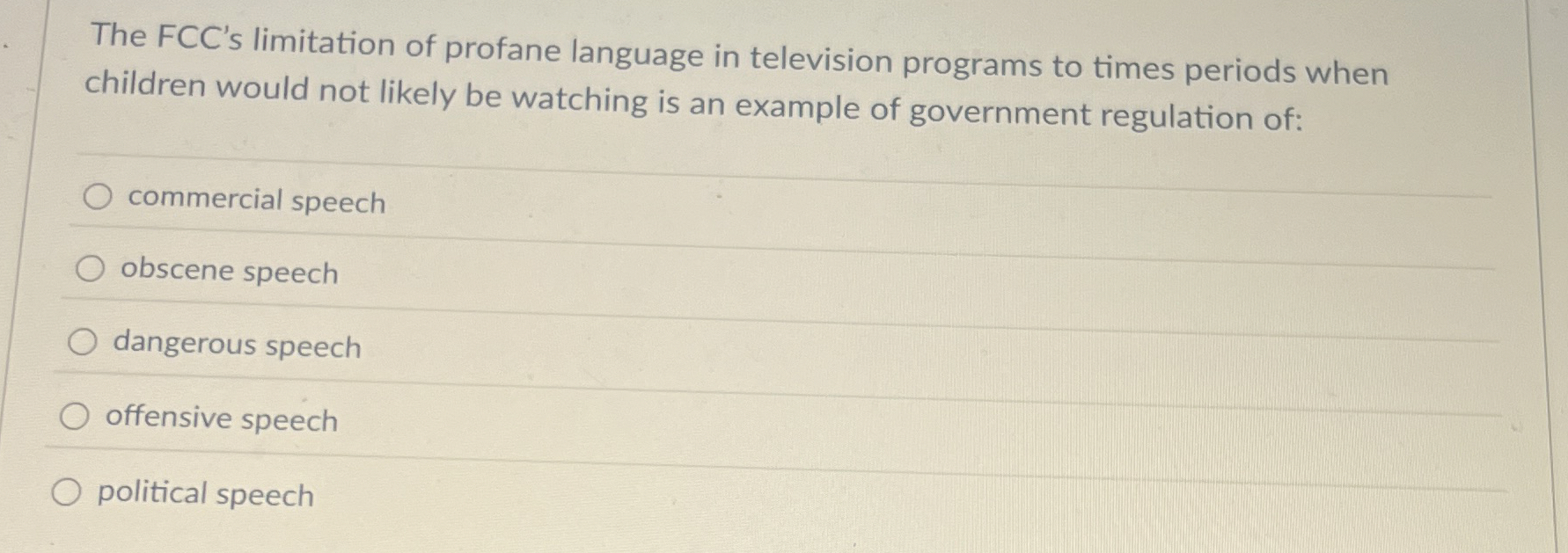 Solved The FCC's limitation of profane language in | Chegg.com