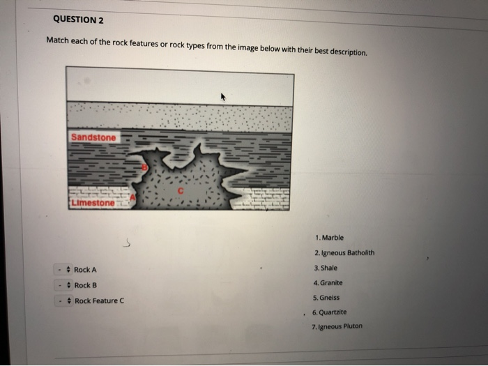 Solved QUESTION 2 Match each of the rock features or rock | Chegg.com