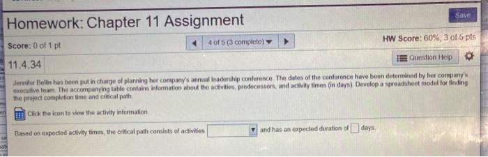 Solved Save Homework: Chapter 11 Assignment Score: 0 of 1 pt | Chegg.com