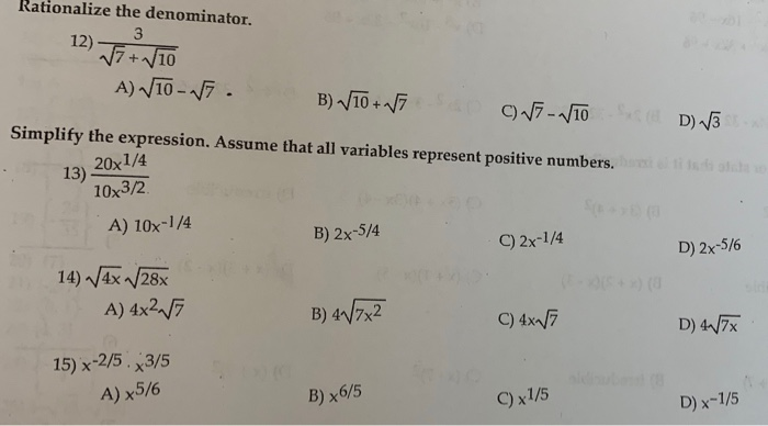 Rationalize The Denominator 3 77 V10 A 10 V Chegg Com