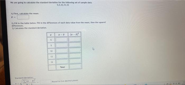Solved We are going to calculate the standard deviation for | Chegg.com