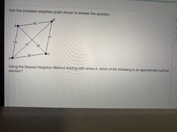 Solved Use the complete weighted graph shown to answer the | Chegg.com